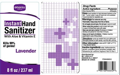 Image Of Label (Amoray Premium Instant Hand Sanitizer (lavender) 8 Oz)